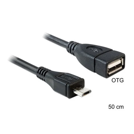 Delock USB 2.0 micro B -> USB 2.0 A M / F adatkábel 0.5m fekete OTG