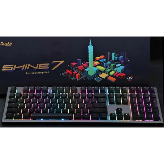 Billentyűzet Ducky Shine 7 Gunmetal MX Blue RGB LED Angol (US) Fekete/Szürke + ajándék tartó