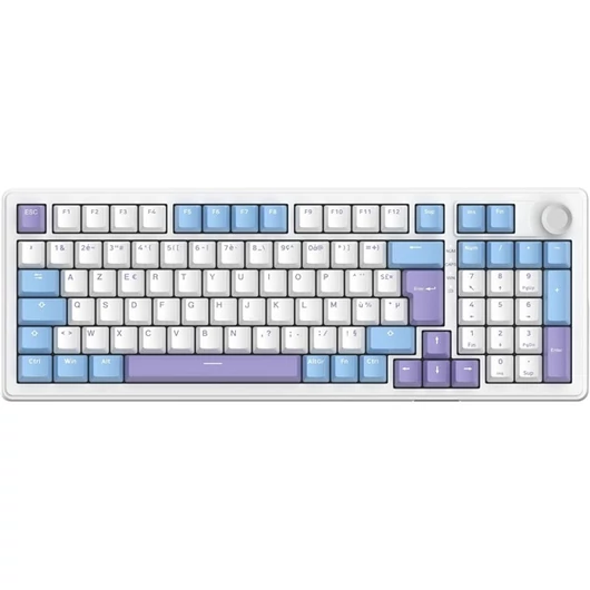 The G-Lab Vezeték nélküli Gamer Billentyűzet - KEYZ ELITE 400 WB / US (RGB, 2,4Ghz + BT + Wired, 8000Hz, USB, fehér-kék angol)