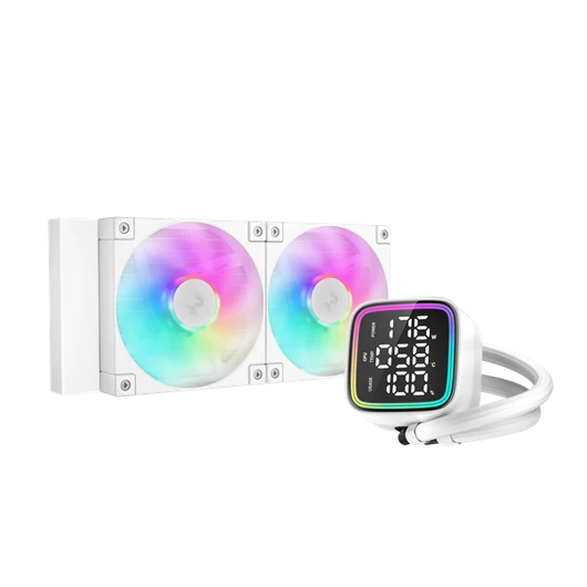 DeepCool CPU Water Cooler - LD240 WH (max 21dB; max. 122,39 m3 / h; 2x12cm, LED kijelző, fehér)