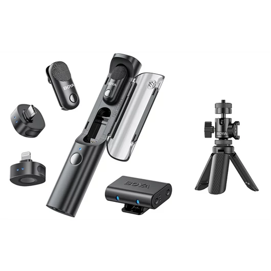 BOYA Mikrofon - Magic-01 (Vezeték nélküli, fekete, 2TX + 3RX, Lightning, USB-C, 3,5mm, állvány)