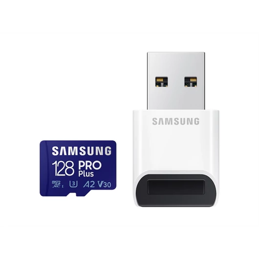 SAMSUNG Memóriakártya PRO Plus + Reader microSDXC 128GB, CLASS 10, UHS-I, U3, V30, A2, R160 / W120