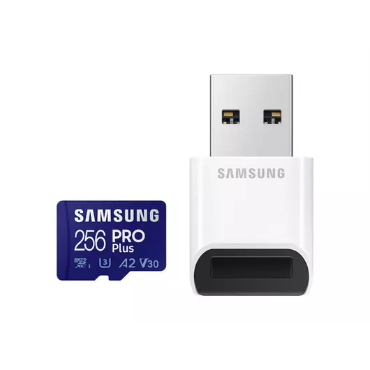 SAMSUNG Memóriakártya PRO Plus + Reader microSDXC 256GB, CLASS 10, UHS-I, U3, V30, A2, R160 / W120