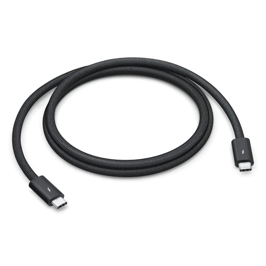 Ez az 1 méteres, fekete fonott borítású kábel gabalyodásmentesen tekerhető össze. Thunderbolt 5-kapcsolaton keresztül akár 120 Gb/s, Thunderbolt 3-, Thunderbolt 4- és USB 4-kapcsolaton keresztül akár 80 Gb/s, USB 3-kapcsolaton keresztül pedig akár 10 Gb/s