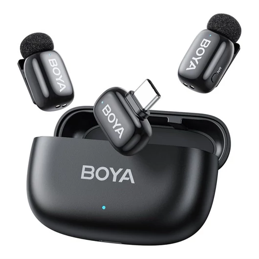 BOYA Mikrofon - mini 2-02 (Vezeték nélküli, AI zajszűrő, fekete, 2TX + 1RX, USB-C)
