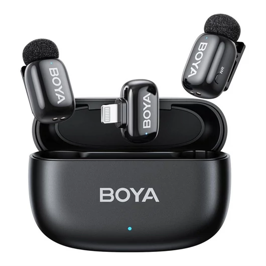 BOYA Mikrofon - mini 2-03 (Vezeték nélküli, AI zajszűrő, fekete, 2TX + 1RX, Lightning)