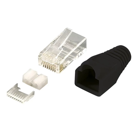 RJ45 Cat6 árnyékolt csatlakozó dugó, fekete, 100db / csomag