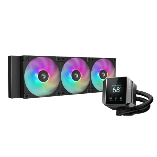 DeepCool CPU Water Cooler - MYSTIQUE 360 ARGB (max 21dB; max. 123,09 m3 / h; 3x12cm, LED kijelző, fekete)