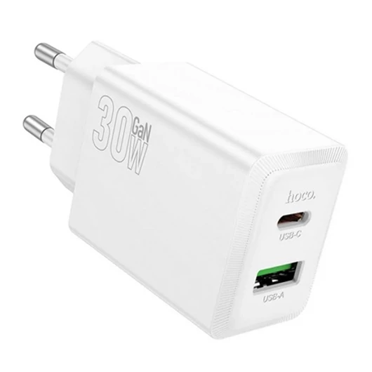 HOCO N71 hálózati töltő USB + Type-C aljzat (30W, PD gyorstöltő 3.0) FEHÉR