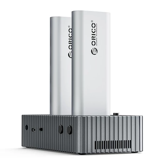 Orico M.2 SSD Dokkoló - IT28N-C-EU (2xM.2 NVMe -> USB-A / C, Max.: 8 TB, Klón funkció, Max.: 40Gbps, szürke)