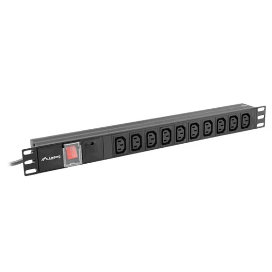Lanberg PDU-10I-0200-IEC-BK 19"" 1U 10xC13 aljzat C14 csatlakozóvéggel 2m fekete elosztósor kapcsolóval