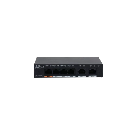 Dahua PoE switch - PFS3006-4GT-60 (4x 1Gbps PoE + 2x 1Gbps uplink, 60W)