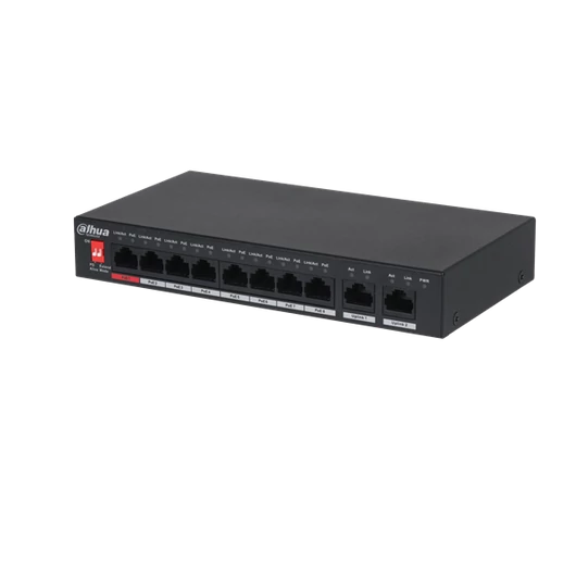 Dahua PoE switch - PFS3010-8ET-96  (1x 10 / 100 (HighPoE / PoE+ / PoE) + 7x 10 / 100(PoE+ / PoE) + 2x gigabit uplink, 96W, 51VDC)