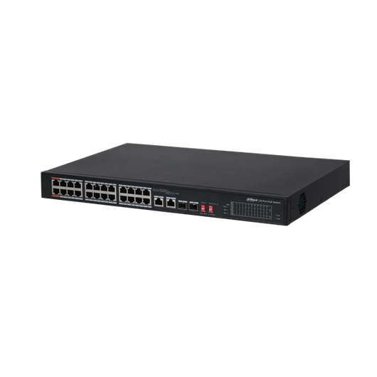 Dahua Mendzselhető PoE switch - PFS3226-24ET-240 (24x 100Mbps at / af PoE; 2x gigabit SFP port; 240W PoE)