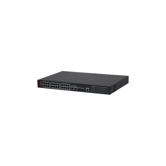 Dahua Menedzselhető PoE switch - PFS4226-24GT2GF-240 (24x gigabit PoE / PoE+ (240W) + 2x SFP uplink, 250m PoE)