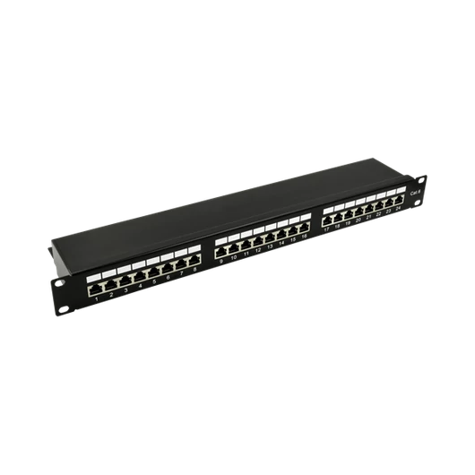 Walisec patch panel - PP-P6S2401 (24 port, Cat6, 1U, árnyékolt, fekete)