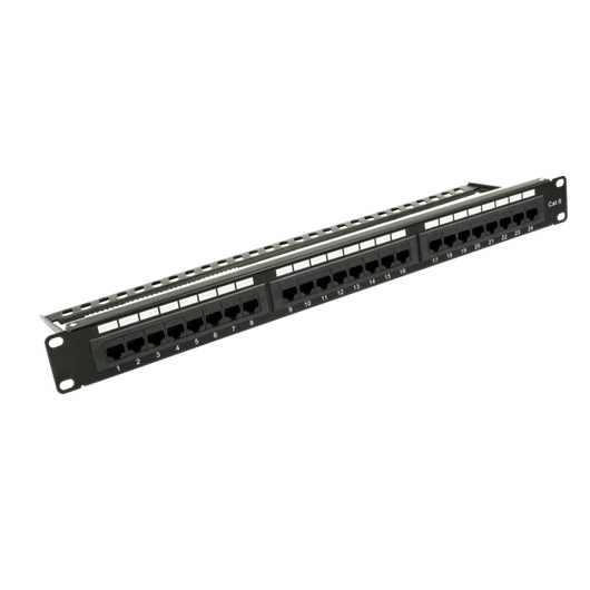 Walisec patch panel - PP-P6U2402 (24 port, Cat6, 1U, árnyékolatlan, fekete)