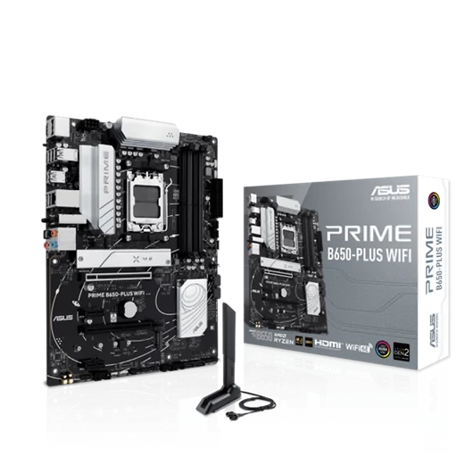 Asus Alaplap - AMD PRIME B650-PLUS WIFI AM5 (B650, ATX, 4xDDR5 7200 + MHz, 4xSATA3, 2x M.2, HDMI + DP)
