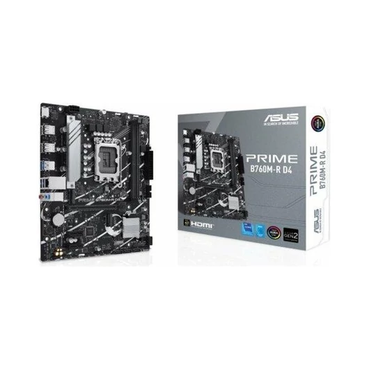 Asus Alaplap - Intel PRIME B760M-R D4 s1700 (B760, 2xDDR4 5333MHz, 4xSATA3, 2xM.2, HDMI)