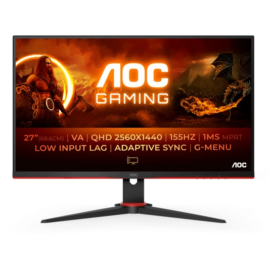 AOC Gaming 155Hz VA monitor 27" Q27G2E / BK, 2560x1440, 16:9, 250cd / m2, 1ms, 2xHDMI / DisplayPort