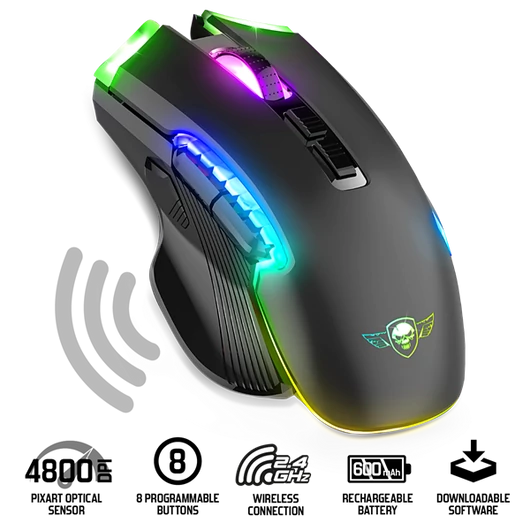 Spirit of Gamer Egér Vezeték nélküli - ELITE-M70 (Optikai, 4800DPI, 8 programozható gomb, Max.: 10m, fekete)