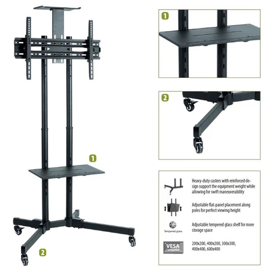 SUNNE (S112) TV állvány, gurulós, 37"-70", max 50kg (fekete)