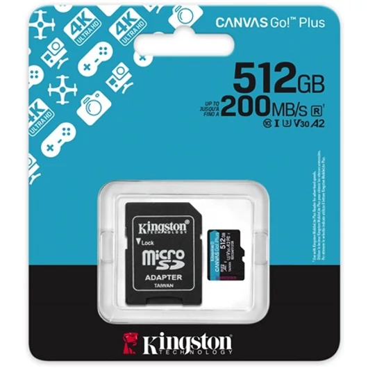 Kingston 512GB Canvas Go! Plus Gen4 UHS-1 Class10 U3 V30 A2 microSDXC memóriakártya