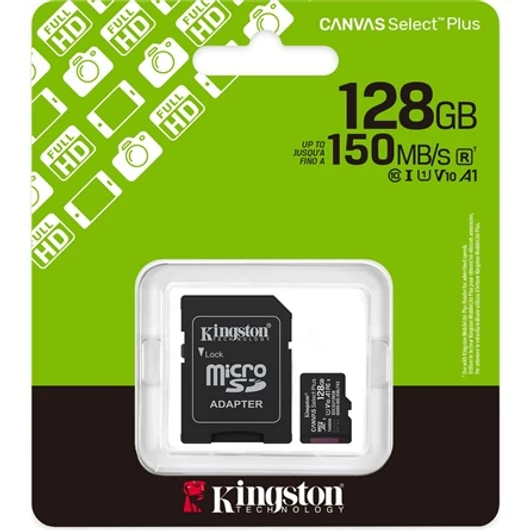Kingston 128GB Canvas Select Plus UHS-1 U1 V10 A1 microSDXC memóriakártya