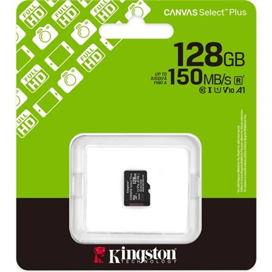 Kingston 128GB Canvas Select Plus UHS-1 Class10 U1 V10 A1 microSDXC memóriakártya Single Pack