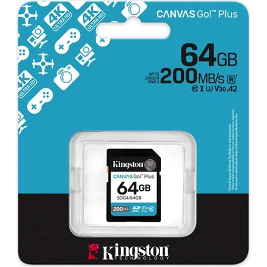 Kingston 64GB Canvas Go! Plus UHS-1 Class10 U3 V30 SDXC memóriakártya fekete