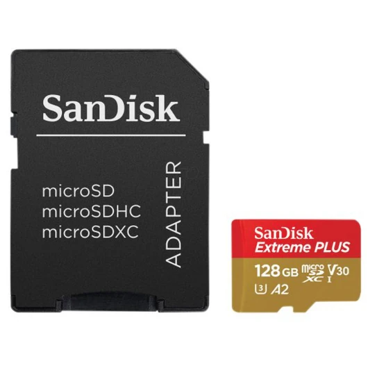 EXTREME PLUS MICROSDXC 128GB+SD ADAPTER 200MB/S 90MB/S A2 C10 V3