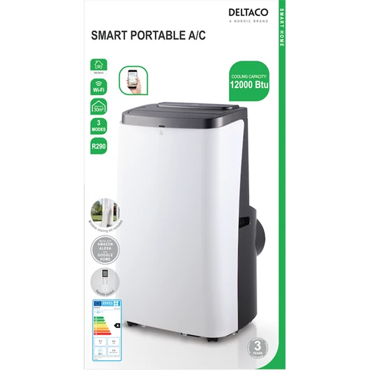 DELTACO SMART HOME SH-AC02 mobil smart klíma, 3,5W, 12000 BTU,  WI-FI, hűt