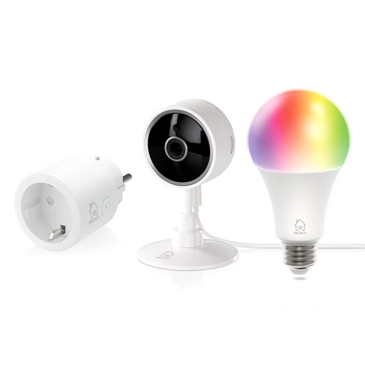 Deltaco SMART HOME SH-KIT02 szett, 1db aljzat, 1db izzó (SH-P01), 1db kamera (SH-IPC02)