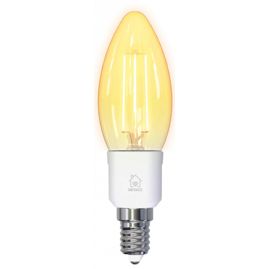 Deltaco SMART HOME SH-LFE14C35 izzó LED, E14, volfrám gyertya, WIFI, 4.5W, fehér, szabályozható