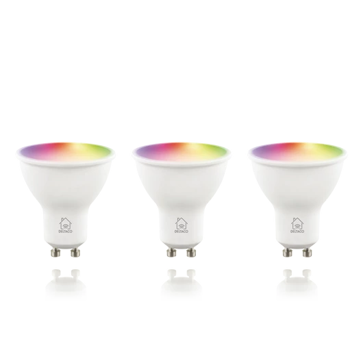Deltaco SMART HOME SH-LGU10RGB-3P izzó LED, GU10, spot, WIFI, 5W, színes+fehér, szabályozható, 3db/csomag