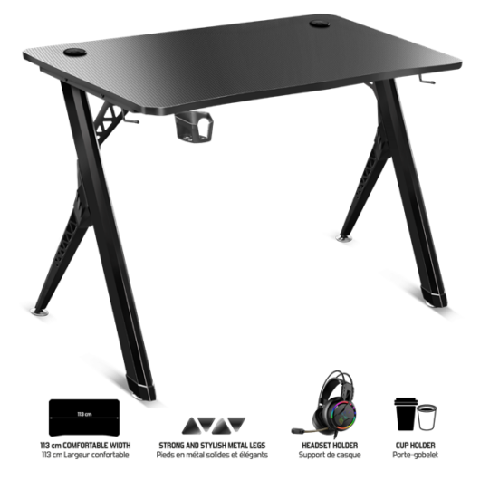 Spirit of Gamer Gamer Asztal - Headquarter 200 (MDF lap, fém lábak, fekete, 113 x 60 x 1,8 cm)
