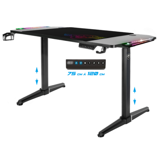 Spirit of Gamer Gamer Asztal - Headquarter 800 (MDF lap, fém lábak, fekete, RGB LED háttérvilágítás, 140 x 60 x 1,6 cm)