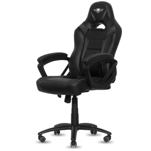 Spirit of Gamer szék - FIGHTER Black (állítható magasság; párnázott kartámasz; PU; max.120kg-ig, fekete)
