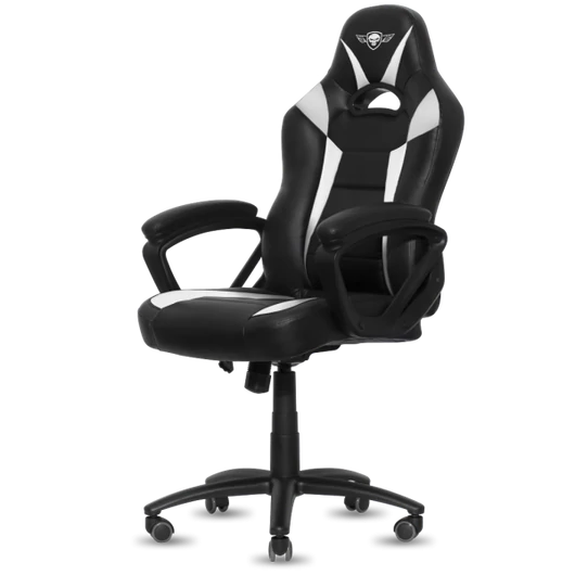 Spirit of Gamer szék - FIGHTER White (állítható magasság; párnázott kartámasz; PU; max.120kg-ig, fekete-fehér)