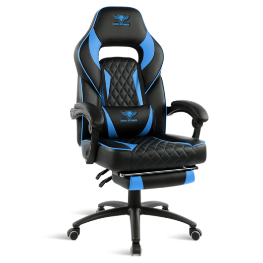 Spirit of Gamer szék - MUSTANG Blue (állítható dőlés / magasság; kihajtható lábtartó; max.120kg-ig, kék)