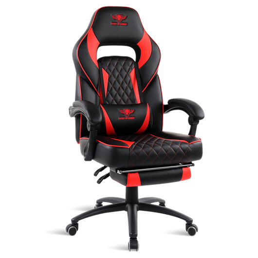 Spirit of Gamer szék - MUSTANG Red (állítható dőlés / magasság; kihajtható lábtartó; max.120kg-ig, piros)