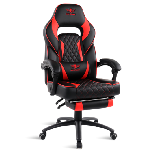 Spirit of Gamer szék - MUSTANG Red (állítható dőlés / magasság; kihajtható lábtartó; max.120kg-ig, piros)