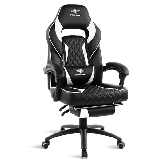 Spirit of Gamer szék - MUSTANG White (állítható dőlés / magasság; kihajtható lábtartó; max.120kg-ig, fehér)