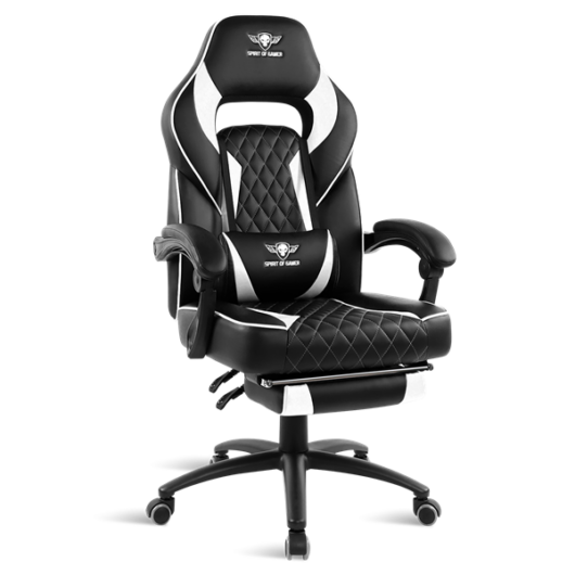 Spirit of Gamer szék - MUSTANG White (állítható dőlés / magasság; kihajtható lábtartó; max.120kg-ig, fehér)