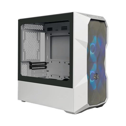 COOLER MASTER Ház Micro ATX MasterBox TD300 MESH, 2db ARGB Ventilátor, Tápegység nélkül, Edzett Üveg, fehér