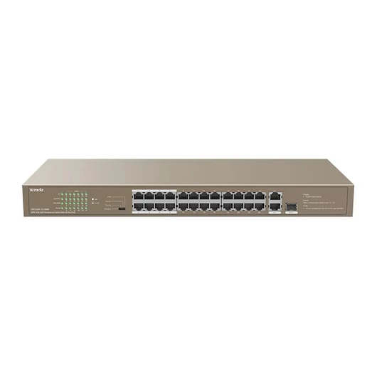 Tenda Switch PoE - TEF1126P-24-250W V2.0 (24x100Mbps; 2x1Gpbs; 1xSFP Combo; 24 af / at PoE+ port; 250W)