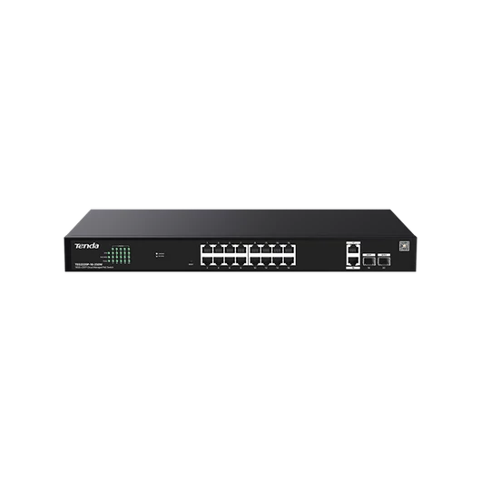 Tenda Switch Menedzselhető PoE - TEG2220P-16-250W (16x1Gbps + 2x1Gbps Uplink + 2xSFP;  16af / at PoE+ port; 250W; rack)