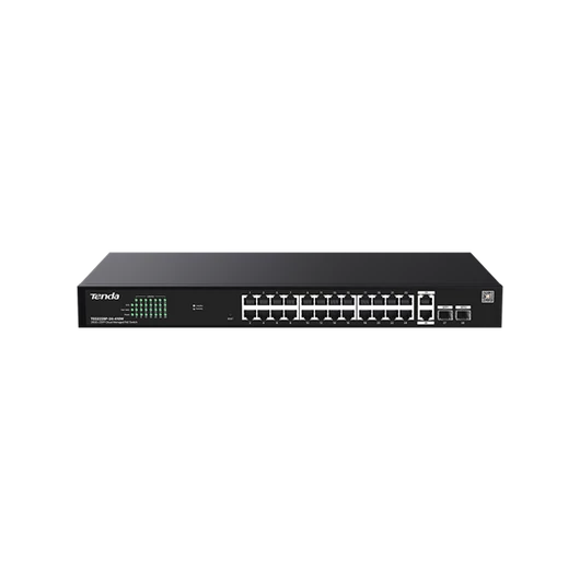 Tenda Switch Menedzselhető PoE - TEG2228P-24-410W (24x1Gbps + 2x1Gbps Uplink + 2xSFP;  24af / at PoE+ port; 410W; rack)