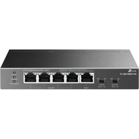 TP-LINK TL-SG1005P-PD 5-Port Gigabit Desktop PoE+ Switch with 1-Port PoE++ In an