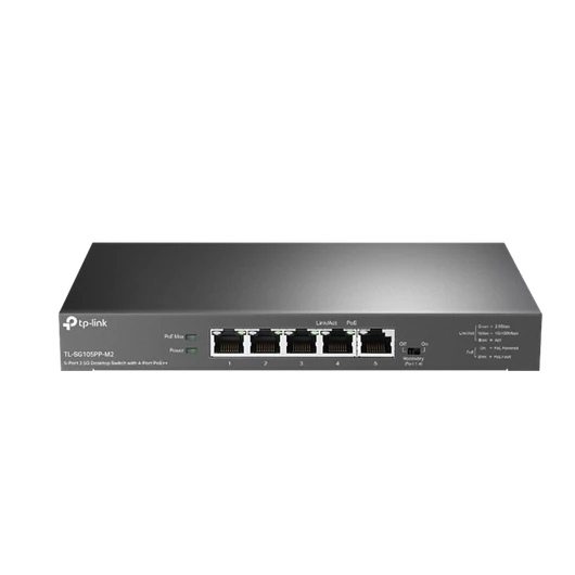 TP-LINK Switch 5x2.5G(4xPOE + +) Fémházas Asztali, TL-SG105PP-M2